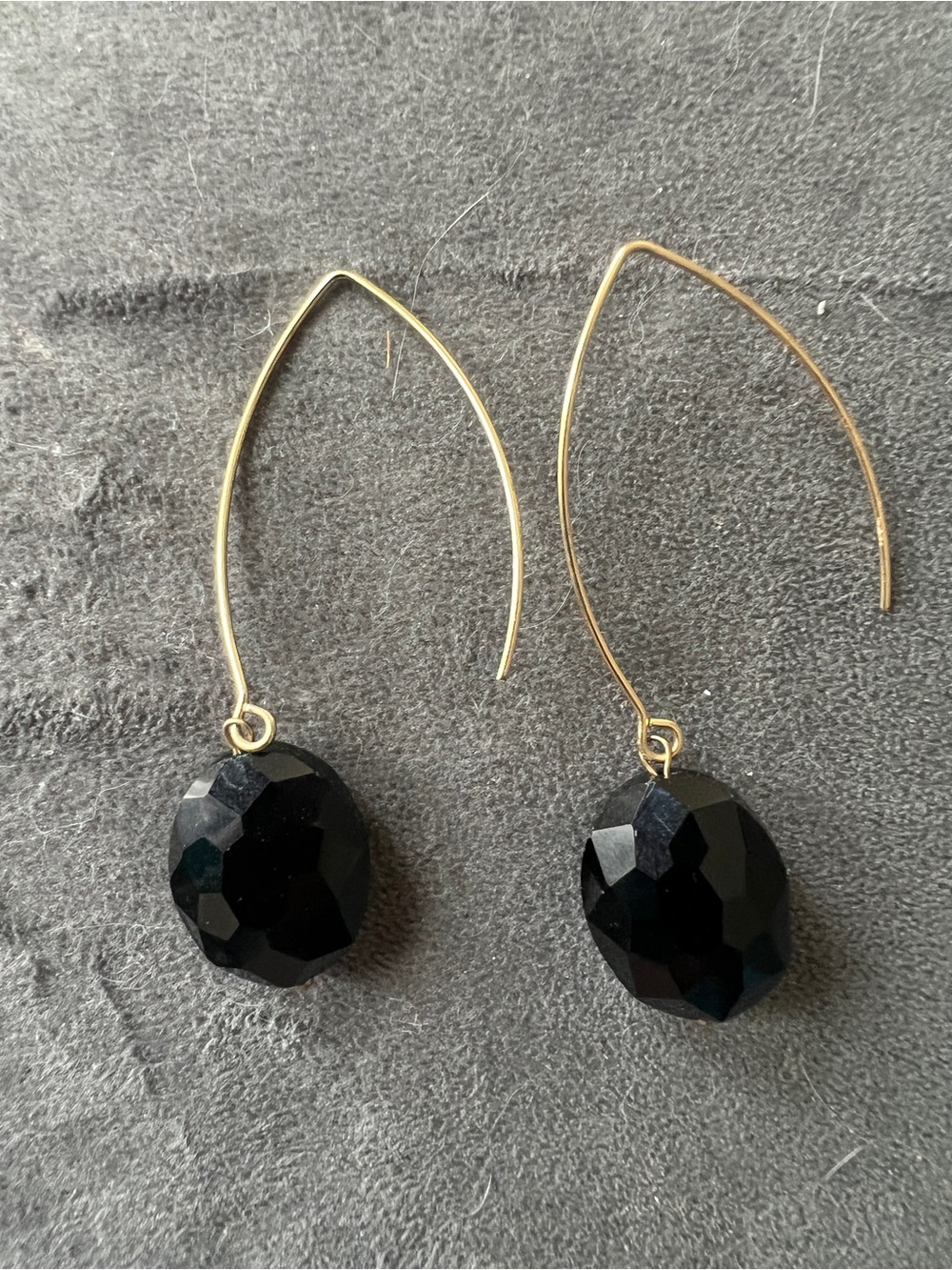 Katia Designs Gold Hook Earrings with Black Faceted Drops